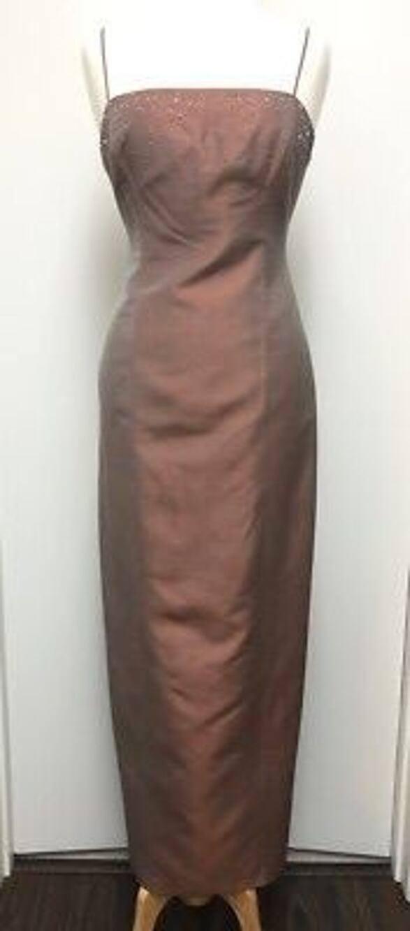 Vintage Y2K Laundry by Shelli Segal Beaded Iridescent Bronze Maxi Gown Size 12
